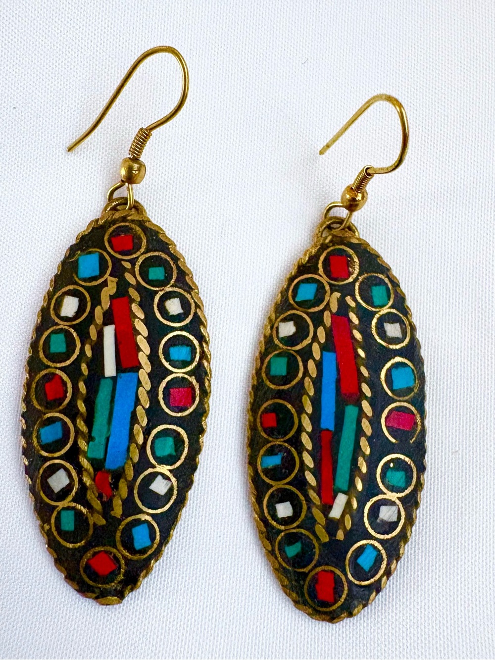 Handcrafted Multicolor Inlay Oval Drop Earrings - Women Jewelry